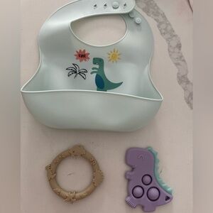 Dinosaur-Themed Kids Bib and Teether Set